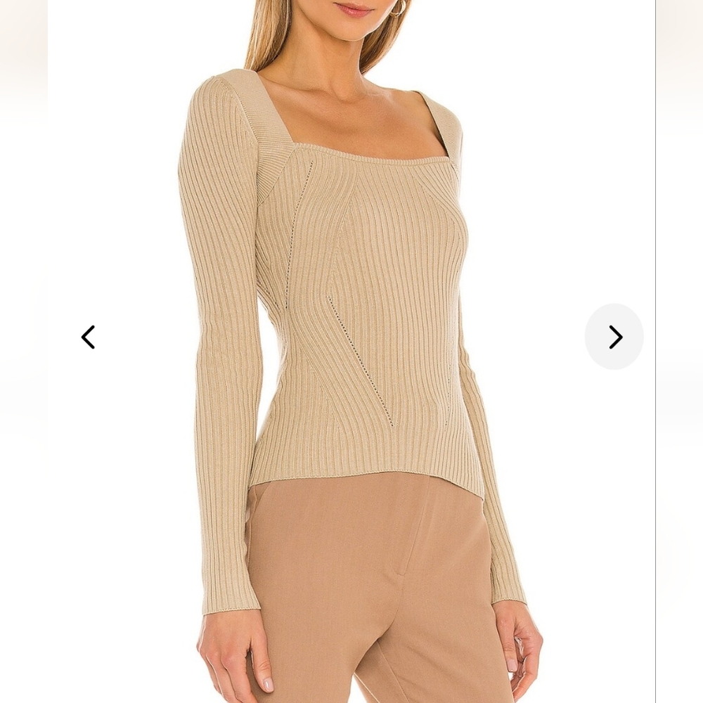 Lovers + Friends Beige Tie Back Fitted Long Sleeve Cotton Blend Rib Sweater XL